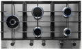 Piano Cottura a Gas 90 cm in Acciaio Inox, 5 Fuochi con Supporti in Ghisa, Manopole in Alluminio