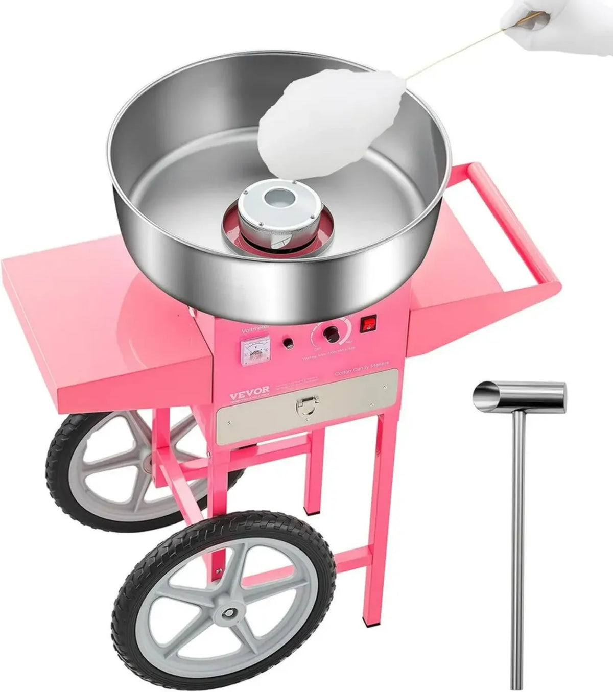 Macchina Elettrica per Zucchero Filato 1000W con Carrello, Ciotola Inox 52cm, Include Misurino e Cassetto, Rosa, Ideale per Feste e Compleanni