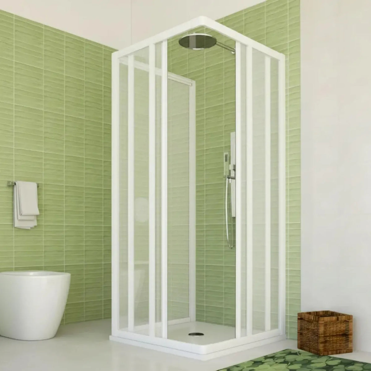Cabina Doccia PVC Trifoglio 80x80 cm, Pannelli Acrilici Traslucidi, Porte Scorrevoli, Chiusura Magnetica