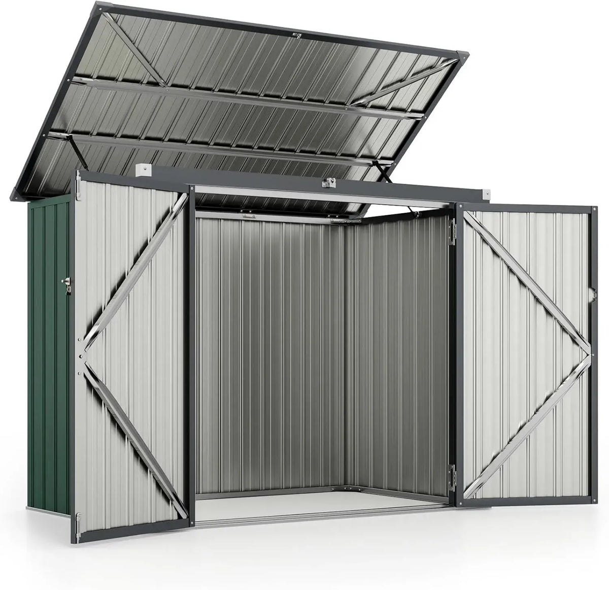 COSTWAY Casetta per Rifugio Esterno in Metallo Zincato, 1,51㎡, Resistente alle Intemperie con Porte Doppie Bloccabili, Verde