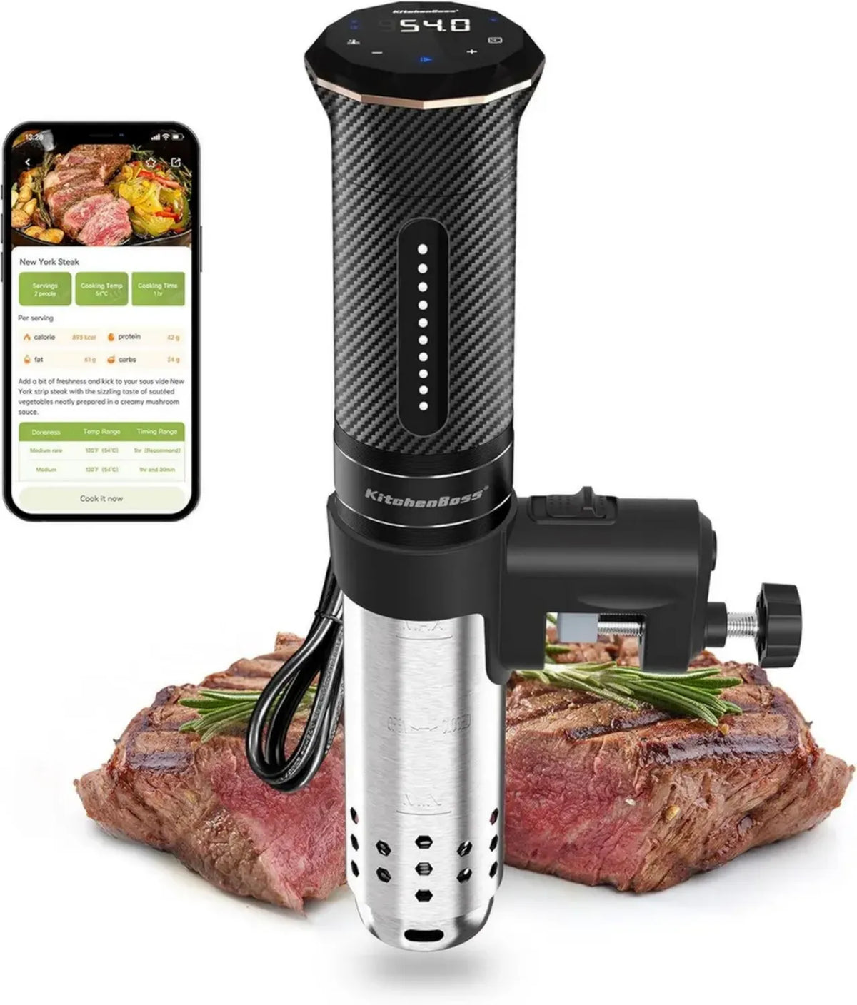 KitchenBoss Roner Sous Vide WiFi: Cottura Precisa a Bassa Temperatura con App, Display LED e Silenziosità
