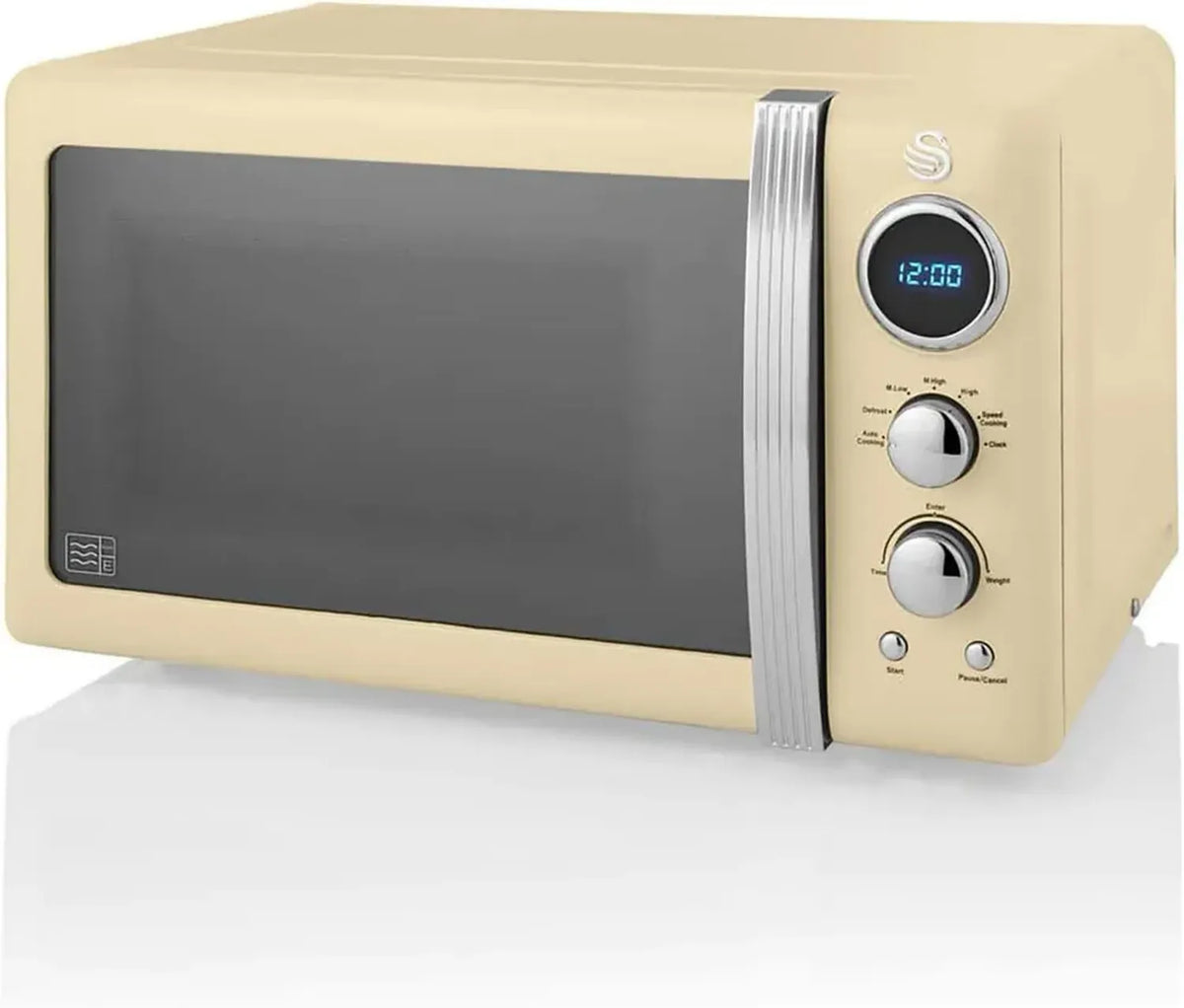 Forno a Microonde Digitale 20L Swan Retro, 5 Livelli, Scongelamento, Timer, Porta a Specchio, Crema
