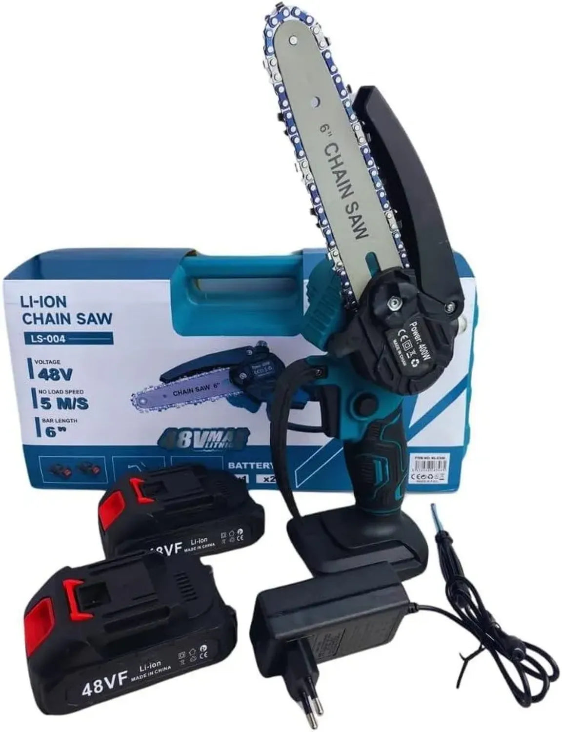 Motosega a Batteria 6'' 400W con 2 Batterie 48V, Kit Potatura Portatile con Valigetta e Pompetta Olio
