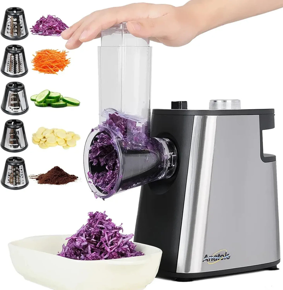 Spiralizzatore Elettrico Professionale 250W per Verdure e Formaggio con 5 Lame in Acciaio Inox, 220V Spina UE