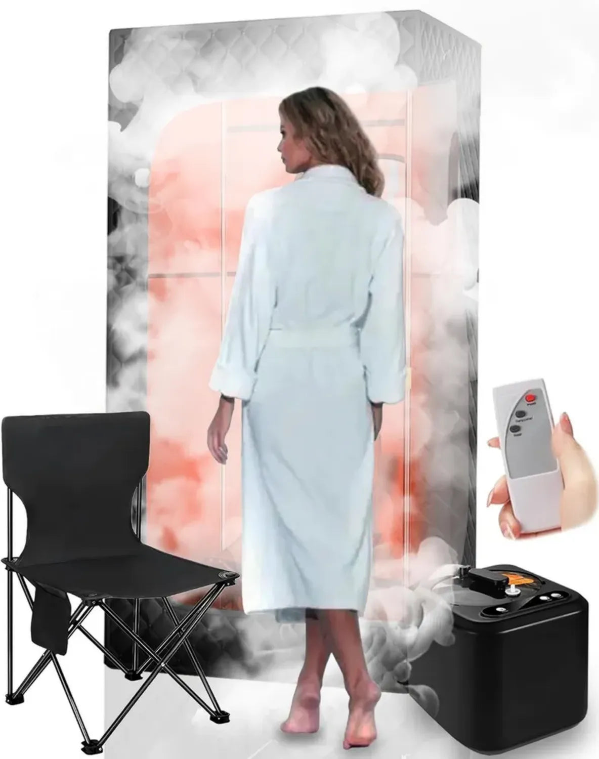 Sauna Portatile 3L per Casa ed Esterno con Vaporizzatore e Telecomando, 1000W, Timer e 9 Impostazioni di Temperatura, Inclusa Sedia