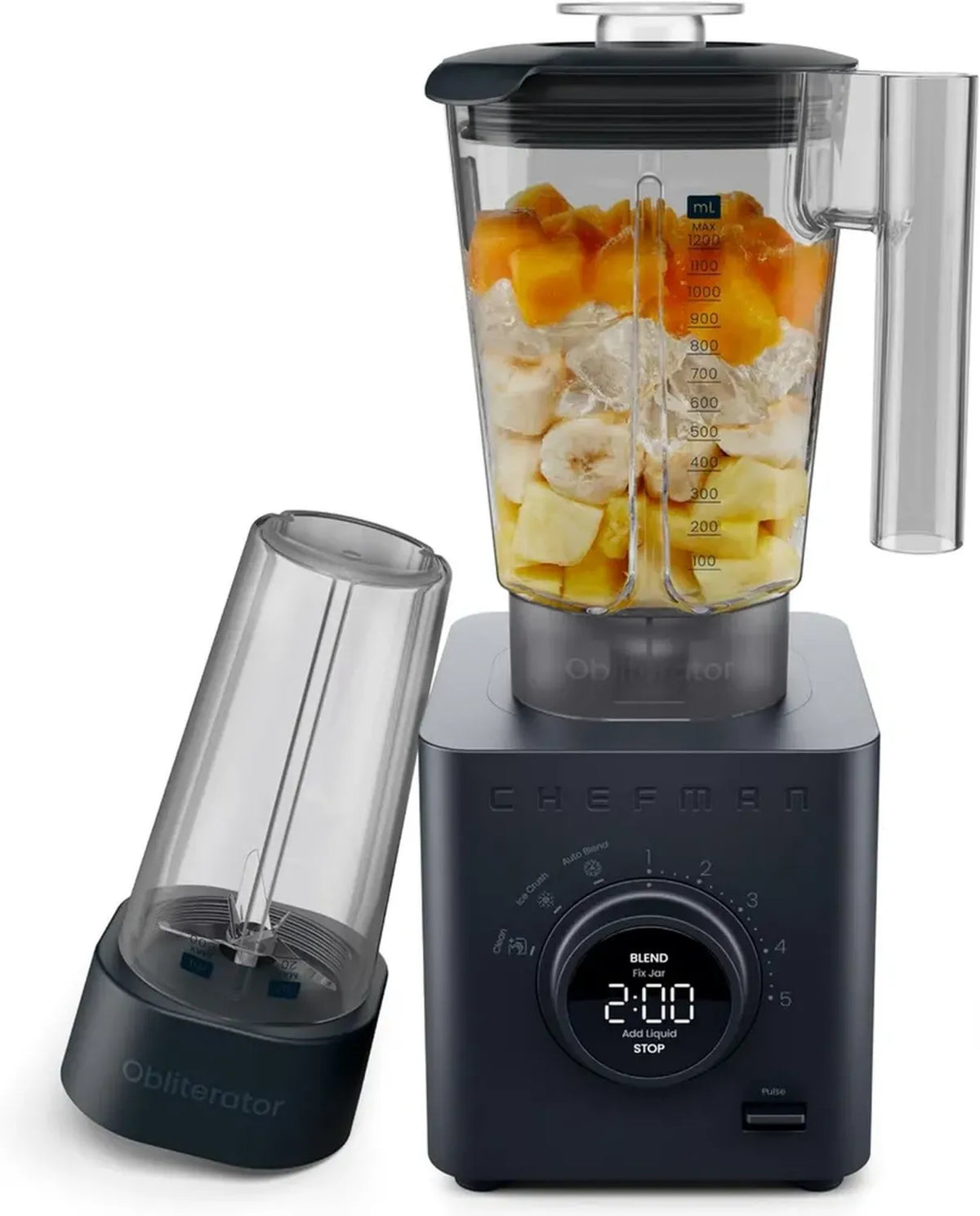 Frullatore Chefman 1.2L 1350W, Potente per Frutta e Ghiaccio, Lama in Acciaio Inox, Funzione Automix, Bottiglia da Viaggio 600ml