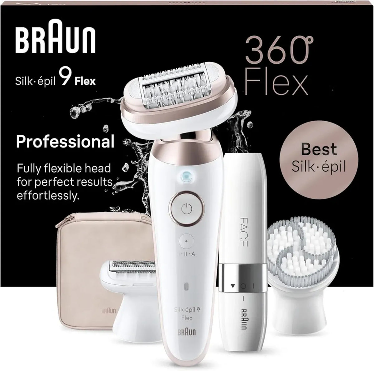 Braun Silk-épil 9 Flex Epilatore Elettrico Donna Testina 360°, Wet & Dry, Depilazione Viso Corpo