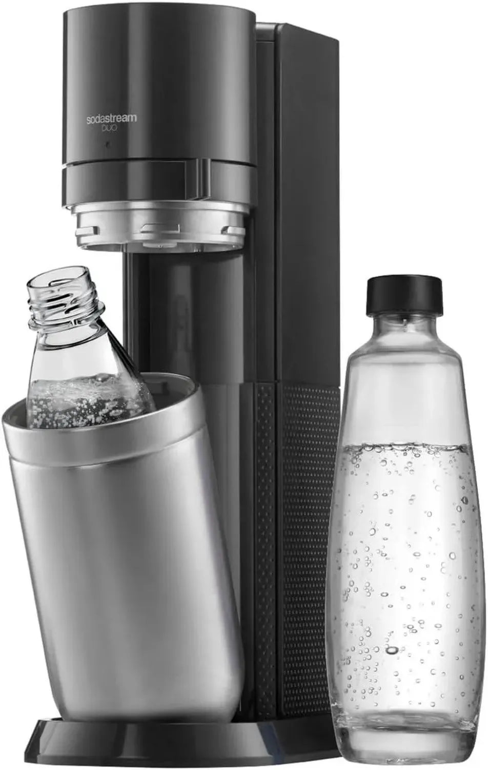 SodaStream Duo Spruzzatore Titanio, Bottiglia Vetro 1L e Plastica Lavabile, Senza CO2