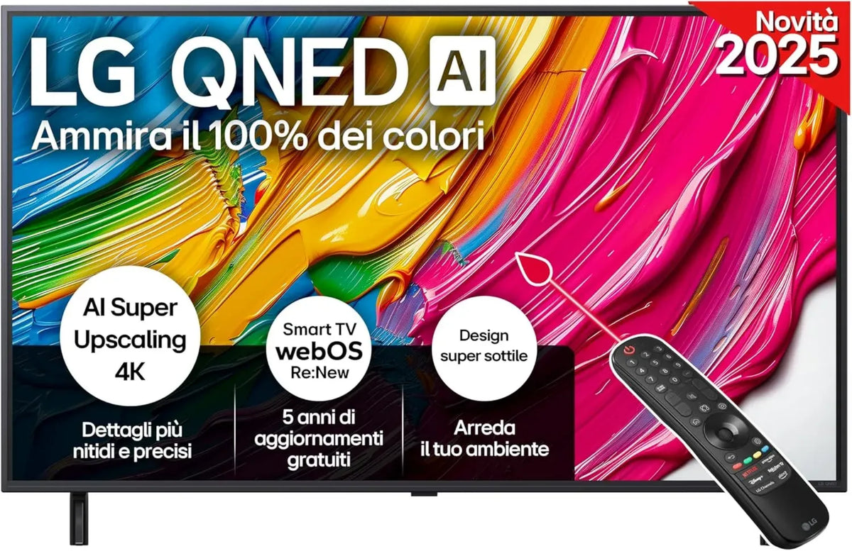 Smart TV LG 50'' QNED80 4K, Processore AI Gen8, Colore Dinamico, Design Slim, webOS, Telecomando AI, Gaming VRR