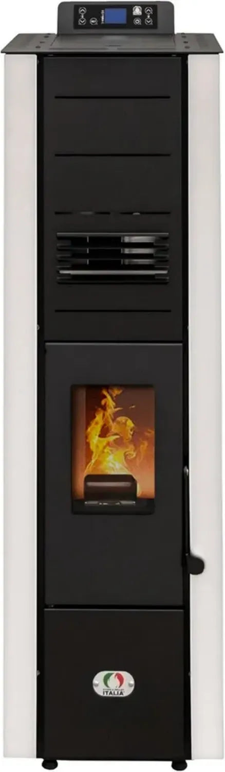 Stufa a Pellet 8kW con WiFi, Efficienza 93%, per 70m², Design Compatto, Controllo Remoto, Programmabile, Bianco