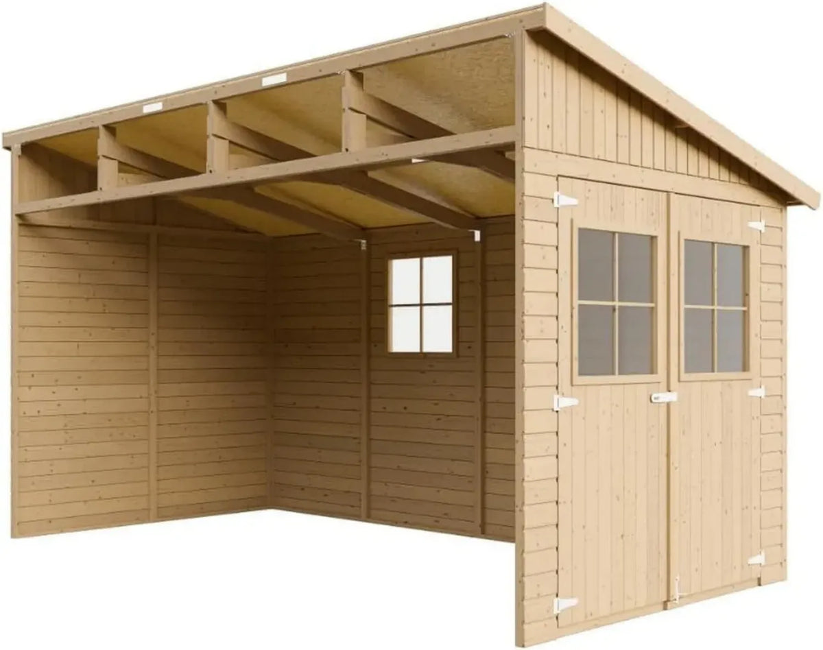 Capanno da Giardino in Legno con Finestre 416x216 cm - Spazio di Stoccaggio per Bici e Attrezzi