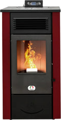Stufa a Pellet 12 KW WiFi 5 Stelle - Riscaldamento Aria Ventilata 91% Efficienza, Copertura 120m², Autonomia 15H, 5 Velocità Programmabili, Garanzia 24 Mesi, Colore Rosso