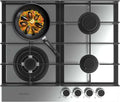Cecotec Piano Cottura a Gas 4 Fuochi Inox 8kW con Bruciatore WOK, Griglie in Ghisa e Accensione Elettronica