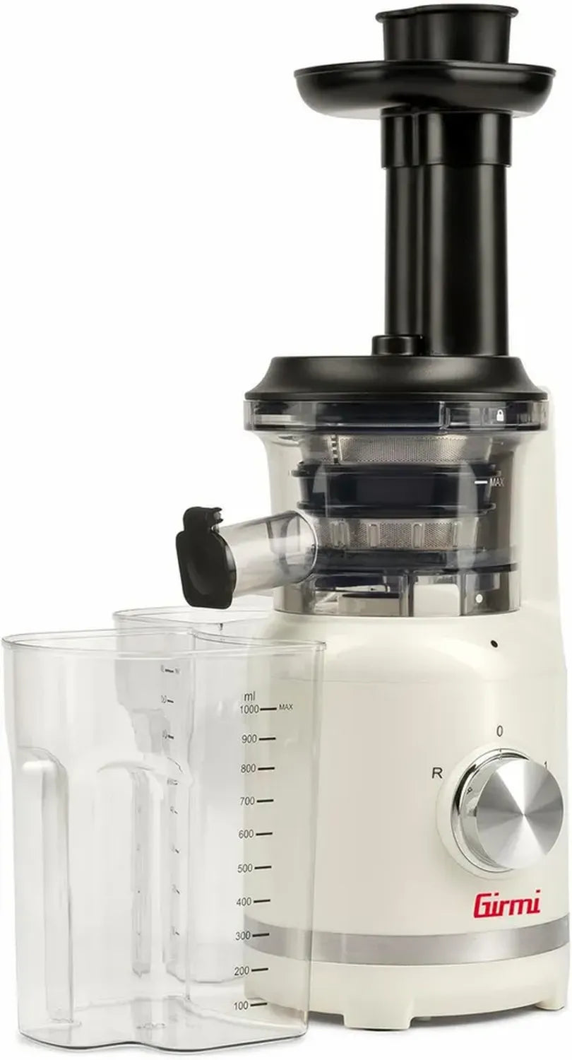 Girmi SW11 Estrattore di Succo 300W, Centrifuga Silenziosa, 70 Giri al Minuto, Blocco di Sicurezza, Ricettario e Accessori Inclusi, Colore Panna