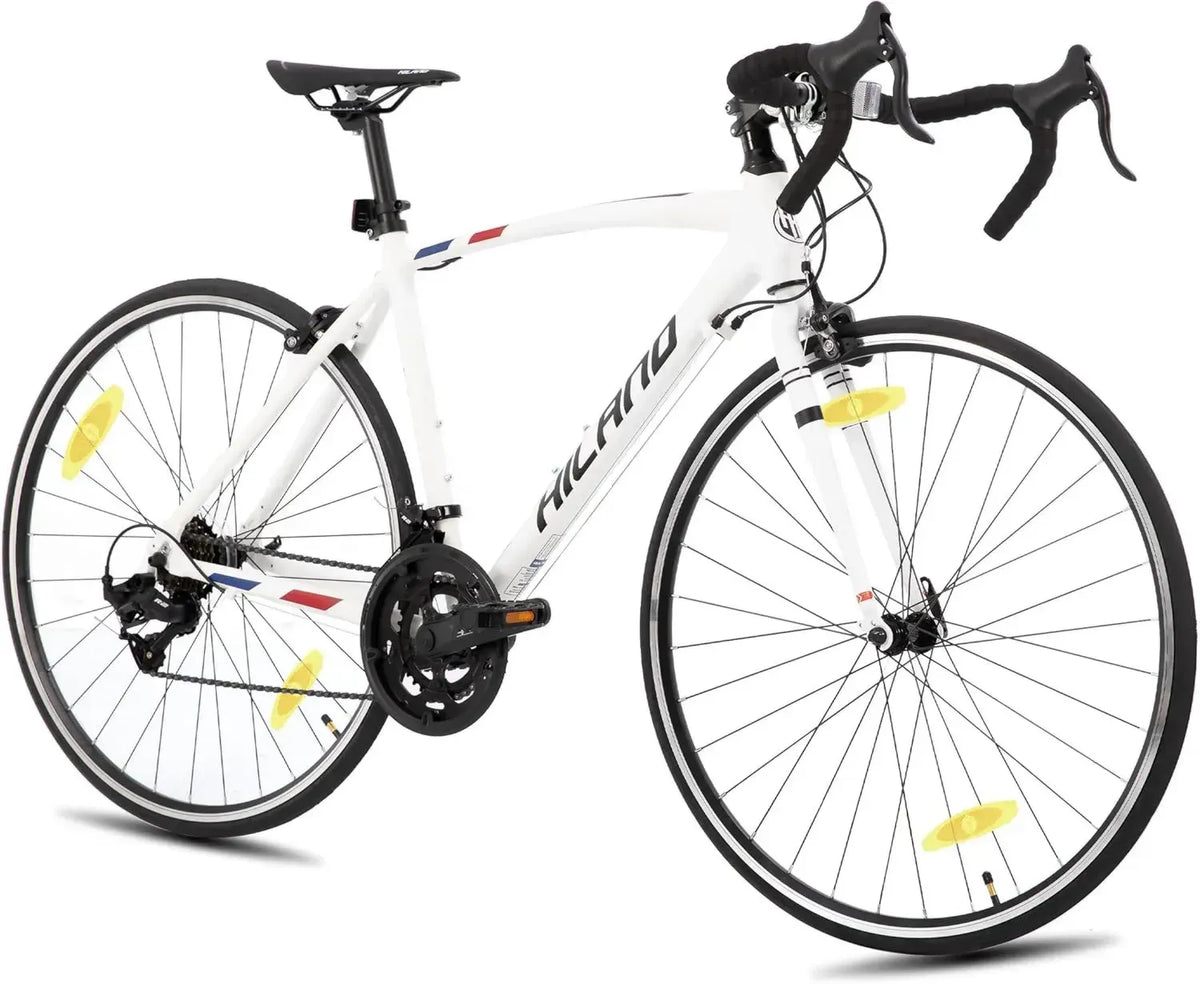 Bicicletta da Strada Hiland 28'' Unisex, Telaio in Alluminio 700C, Freni Caliper, 14 Marce, Nero/Bianco