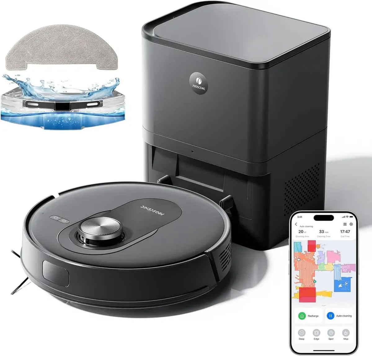 Robot Aspirapolvere Proscenic Q8 Max con Svuotamento Automatico, 5000 Pa e Mappatura LiDAR