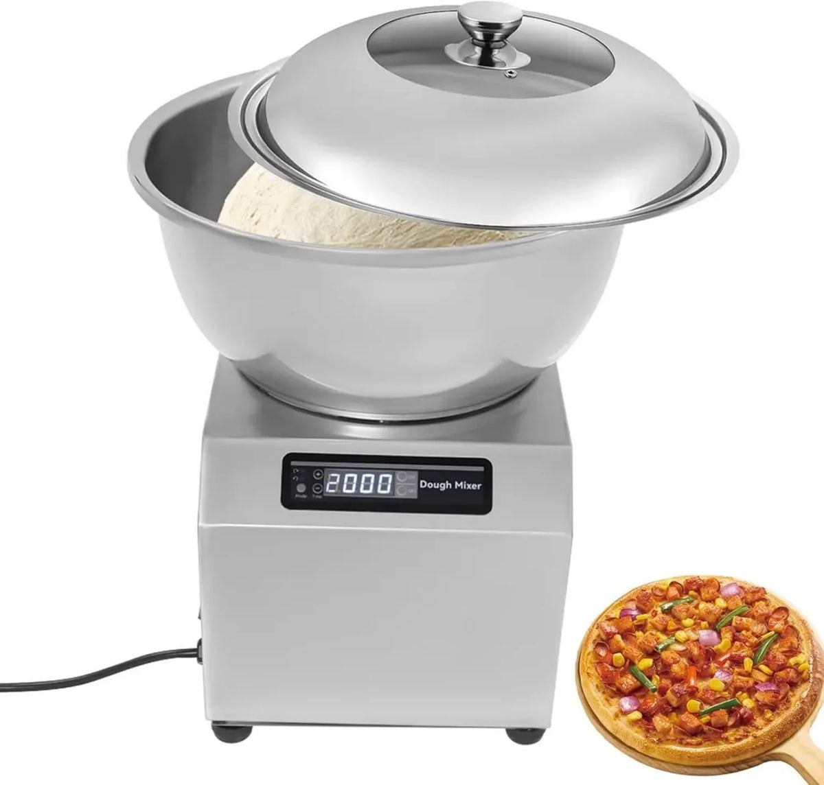 Impastatrice a Spirale 1800W 5/8 kg con Timer, Acciaio Inossidabile, Ideale per Panetterie e Ristoranti