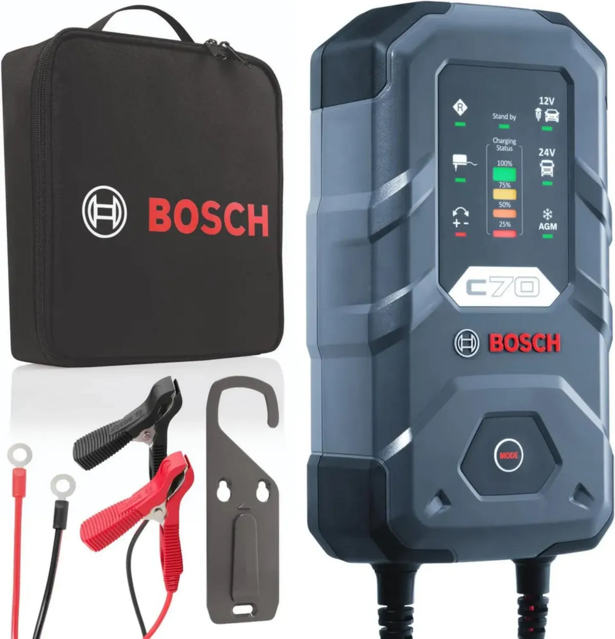 Caricabatterie Bosch C70 per Batterie Auto 12V/24V 10A con Funzione Mantenimento