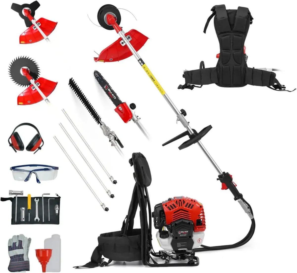 Strumento da Giardino Multifunzione a Benzina 52 cc BU-KO: Tagliasiepi, Motosega Potatura, Decespugliatore Estensibile