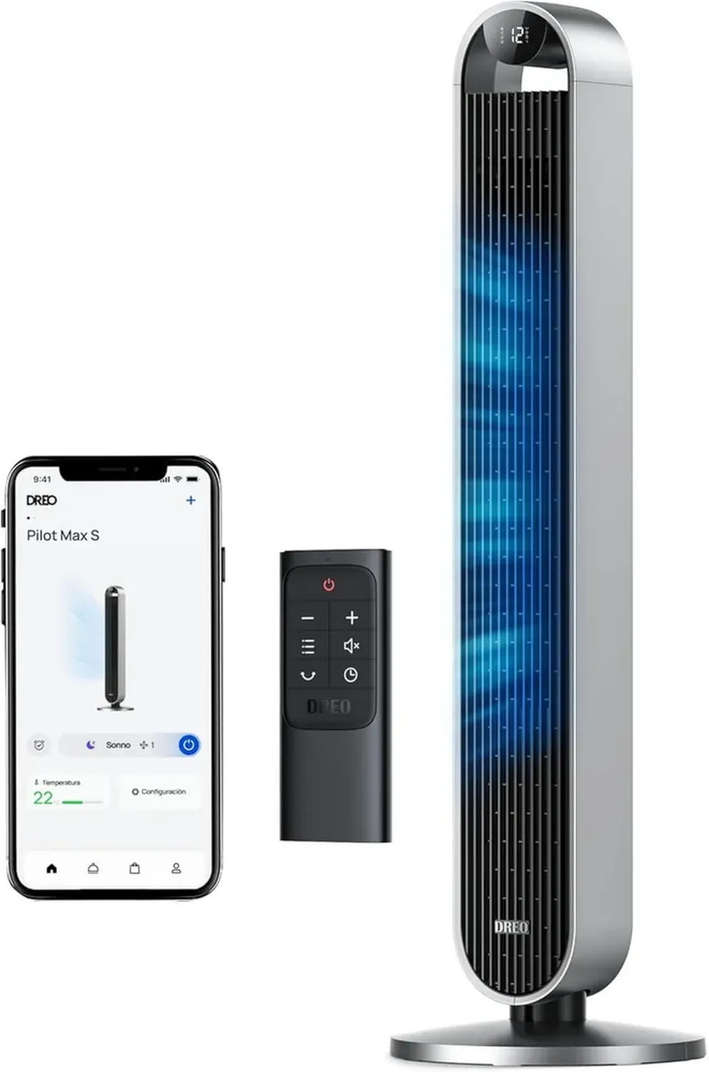 Ventilatore a Torre Silenzioso Dreo 25dB con Telecomando, 12 Velocità e 4 Modalità, Oscillazione 120°, Timer 12 Ore, Potenza 36W
